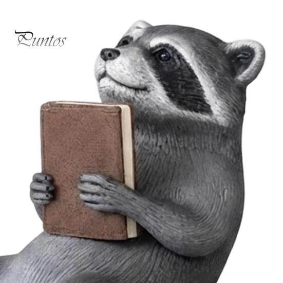 Маленькая статуэтка животного для книжной полки, Читающий енот-сиделка на полку, 3D-печатная фигурка книголюба с винтажной атмосферой, Милый ручной работы декор для стола, Литературный