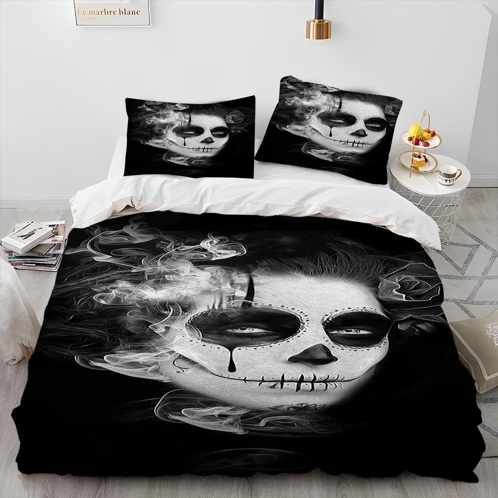 3D Horror Gothic Female Skull Dead Girl Comforter Bedding Set,Duvet Cover Bed Set Quilt Cover Pillowcase,Queen Size Bedding Set