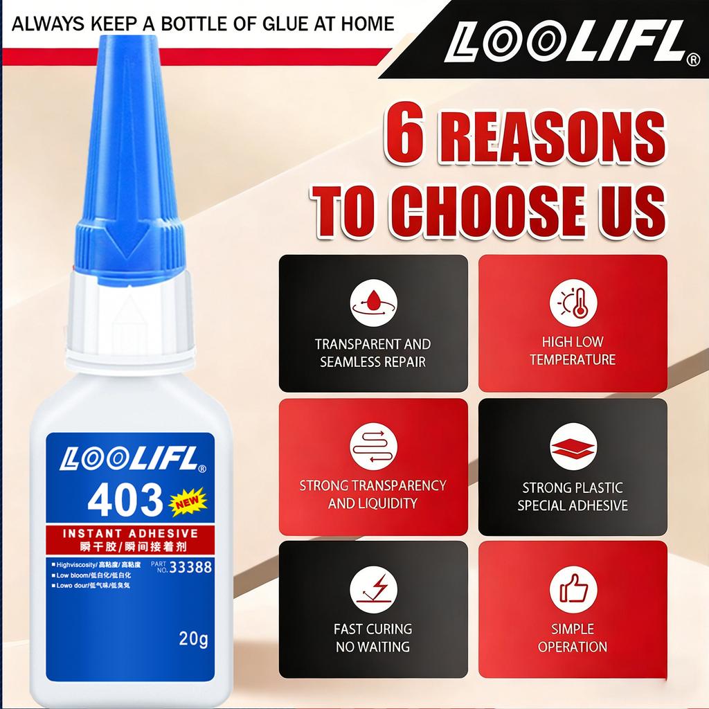 LOOLIFL 20ml 403/460 Instant Strong Super Glue Universal Superglue Mighty Instant Glue for Resin Ceramic Metal Glass Fast Dry