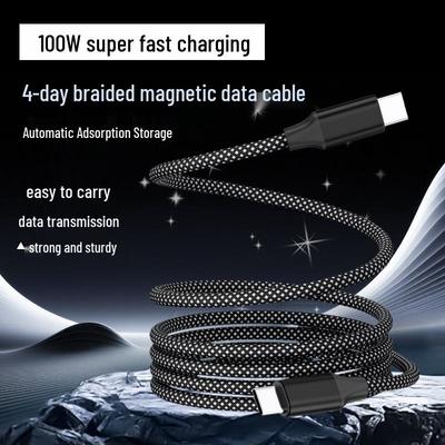Магнитный кабель USB-C 100 Вт, совместимый с Apple, алюминиевый сплав с 48 жилами для автомобилей