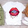 (Азиатский размер) Женская футболка в стиле мультфильма с милым принтом в стиле губ, верхняя одежда, повседневная модная футболка с короткими рукавами, женская футболка с графическим рисунком
