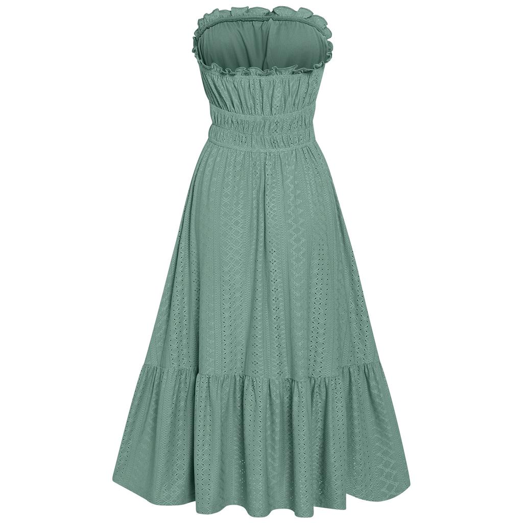 Пляжное платье макси без бретелек для женщин, модное весенне-летнее новое женское повседневное однотонное платье с корсетом на талии, женское длинное белое платье