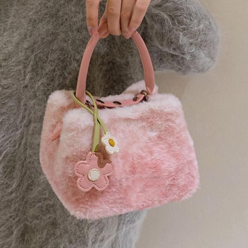 Sweet Cute Pink Gradient Handbag Women Plush Large Capacity Square Shoulder Bag Ladies Fashion 2025 Winter New Crossbody Bag Y2k