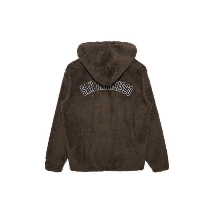 New Era Logo Embroidered Hooded Drawstring Loose Jacket Unisex jackets Brown 13338645