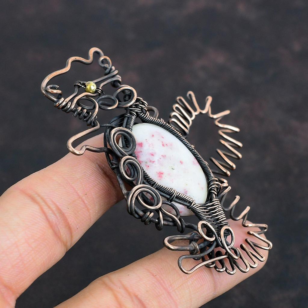 Cinnabarite Pendant Copper Wire Wrapped Pendant Gemstone Jewelry Rabbit Pendant Handmade Antique Pendant Copper Wire Wrap Jewelry Gifts For Mom