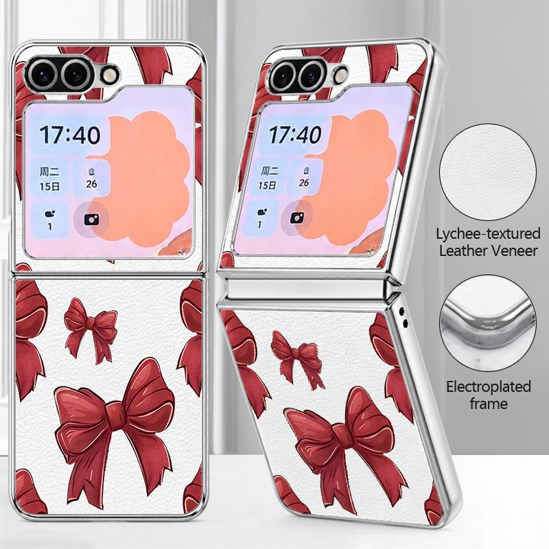 Чехол с принтом розовых бантиков для Samsung Galaxy Z FLIP 7 FE 6 5 Z Flip7 Flip6 Flip5, роскошный гибридный складной чехол для телефона из PC+PU кожи с покрытием