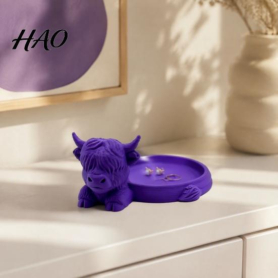 Highland Cow Jewelry Organizer Storage Tray, Round Tray 3D Printed Desktop Organizer, Decorative Tabletop Container for Rings Earrings And Bracelets