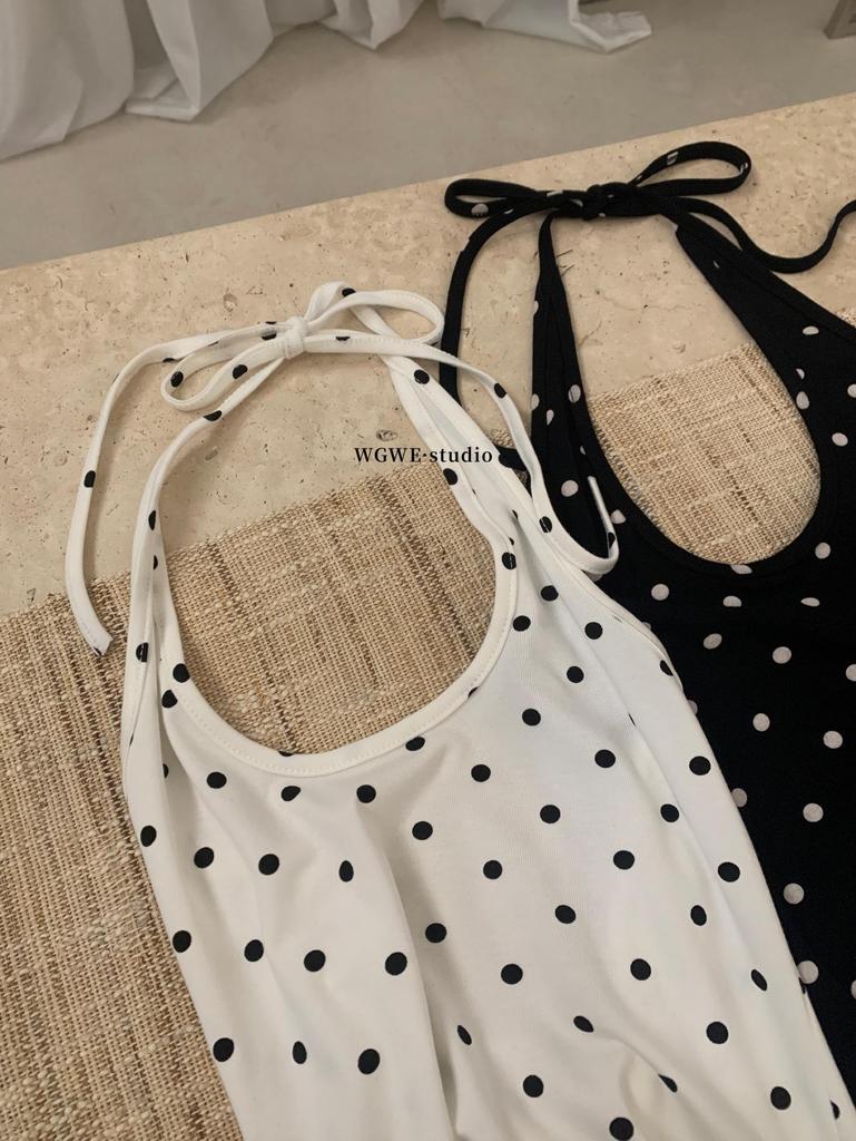 Polka Dot Color Block Halterneck Cami Top - Spring/Summer Women's Fashion