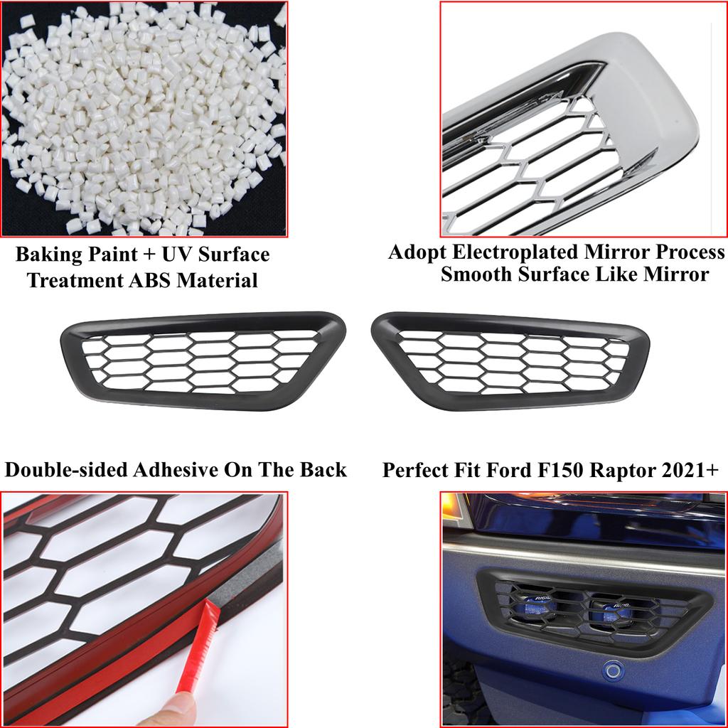 Декоративная накладка на передний бампер автомобиля, рамка противотуманных фар для Ford F150 Raptor 2022 2023, внешние аксессуары, черный ABS