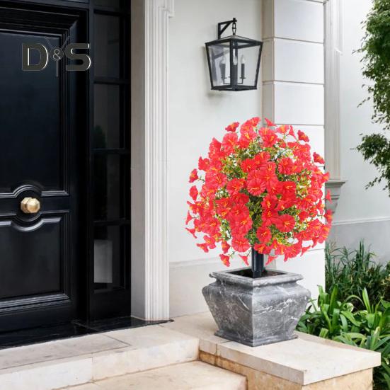 Искусственные цветы ипомеи, искусственный куст ипомеи с колышком для установки в грунт, реалистичная искусственная зелень, кустарники для улицы, для дома, для фермерского дома, для крыльца, для патио