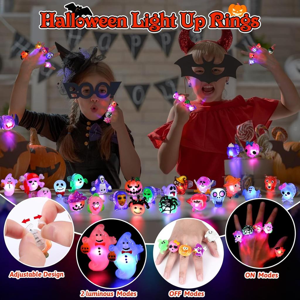 Glowing LED Finger Rings Halloween Christmas Party Favors Light Up Flashing Adjustable Fun Props Kids Adults