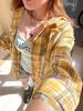 Women's Yellow Plaid Retro Shirt Jacket - Loose Fit, Versatile for Spring & Autumn