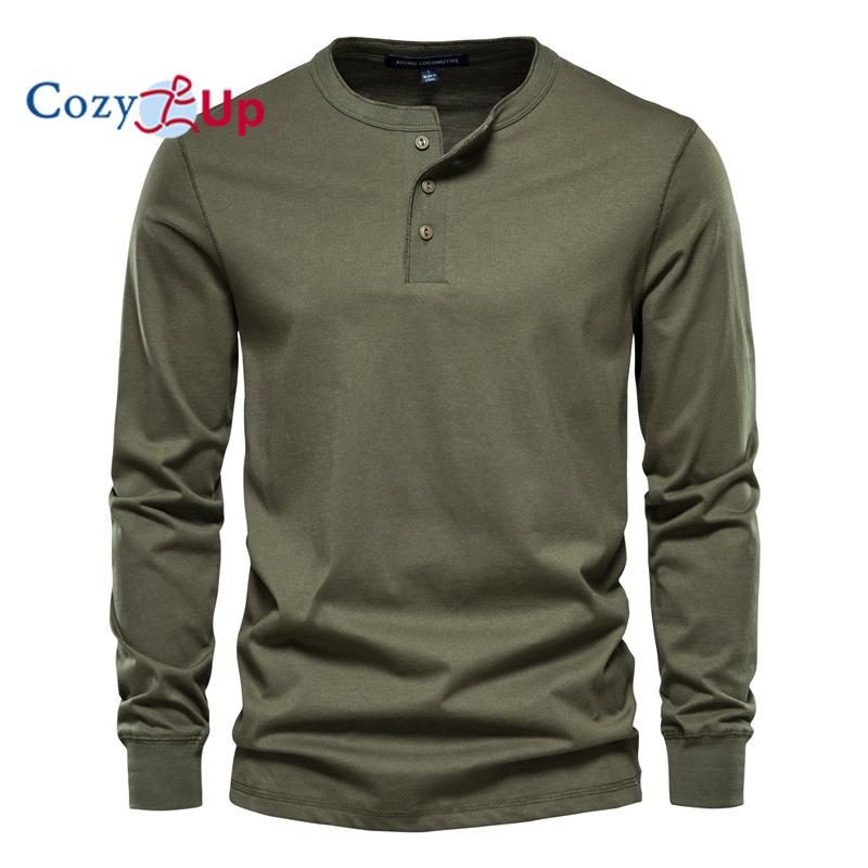 Cozy Up Повседневная футболка Henley с круглым вырезом и длинным рукавом, мужская приталенная спортивная рубашка