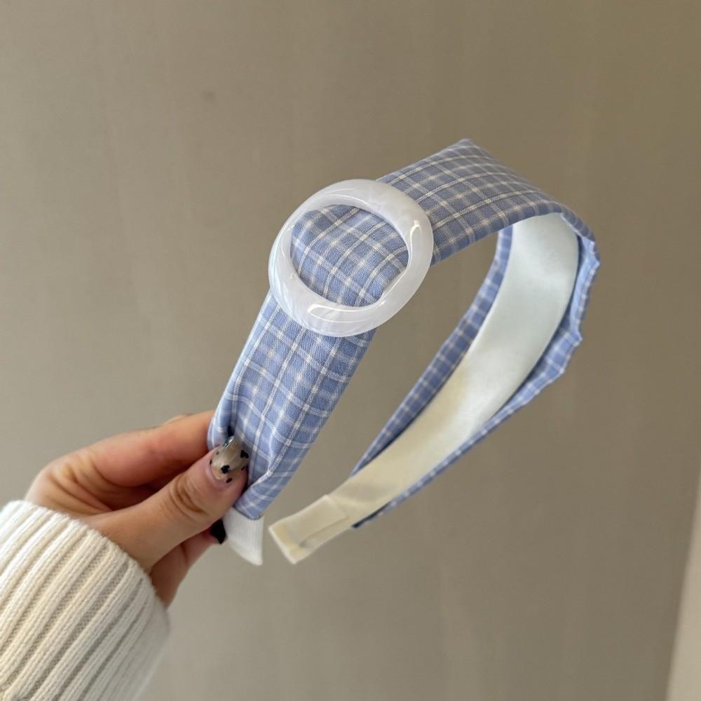 Blue Plaid Wide Brim Headband Round Shape Women Headband New Makeup Headband For Hair Styling