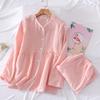Autumn and Winter Women's Pajamas 2-Piece Set 100% Crepe Cotton Ladies Lace-Trimmed Sleepwear Pajamas Long-Sleeved Trousers Set