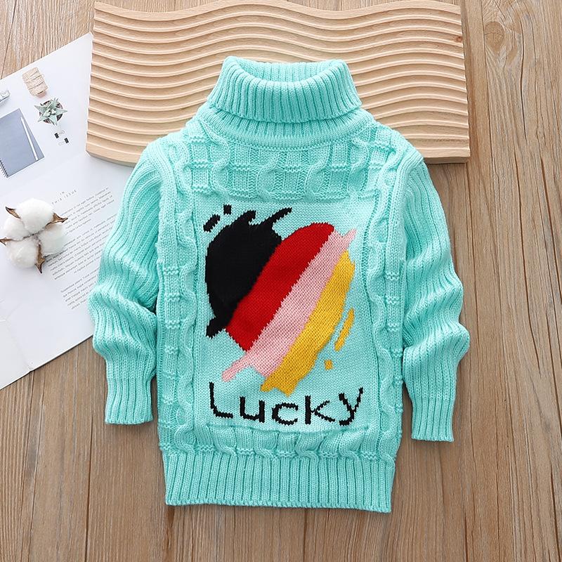 Детский свитер с высоким воротом, вязаный свитер, осенне-зимний пуловер Love, рубашка с длинными рукавами