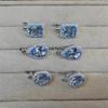 Sky Blue Earring Set Square Round Pear Shaped Fashion Women Bling 925 Silver Zircon Earrings