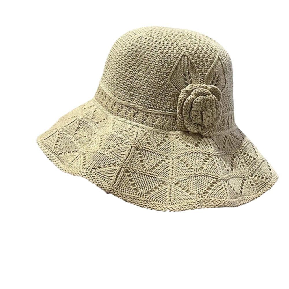 Sweet Knitted Bucket Hat French Style Seaside Beach Cap Fashion Straw Sun Hat Lady
