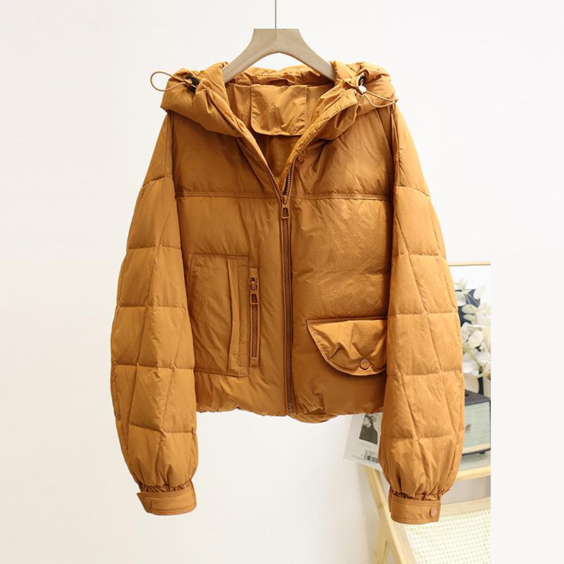 FASHION Пуховик женский короткий 2024 Новый белый утиный пух модный свободный универсальный с капюшоном теплая куртка трендовая одежда