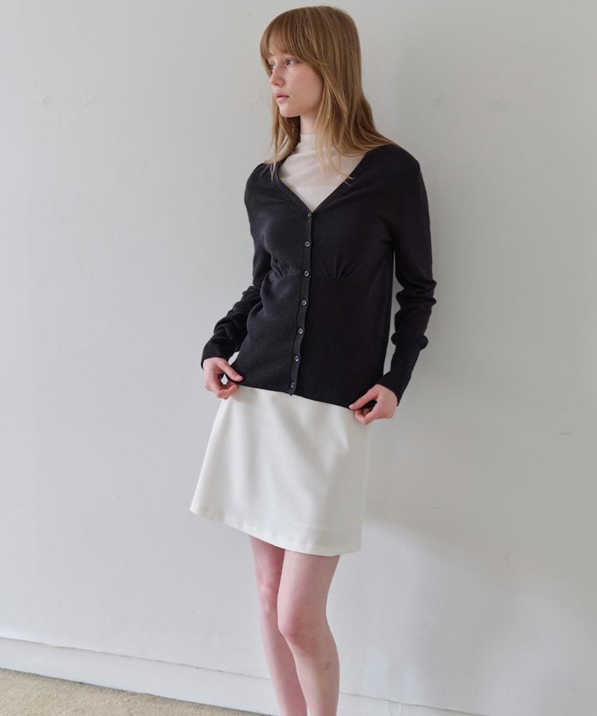 AHWE Silky V-Neck Shirred Cardigan_Dark Navy