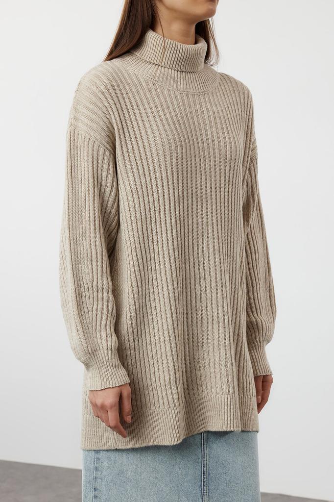 Женский модный стильный свитер в хиджабе, вязаный базовый трикотажный свитер в рубчик с камнем