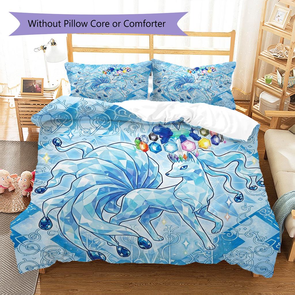 Pokemon Pikachu Pattern Bedding Quilt Set Quilt Cover Pillowcase Home Decoration Birthday Gift (1 * duvet cover + 2 * pillowcase, without core)