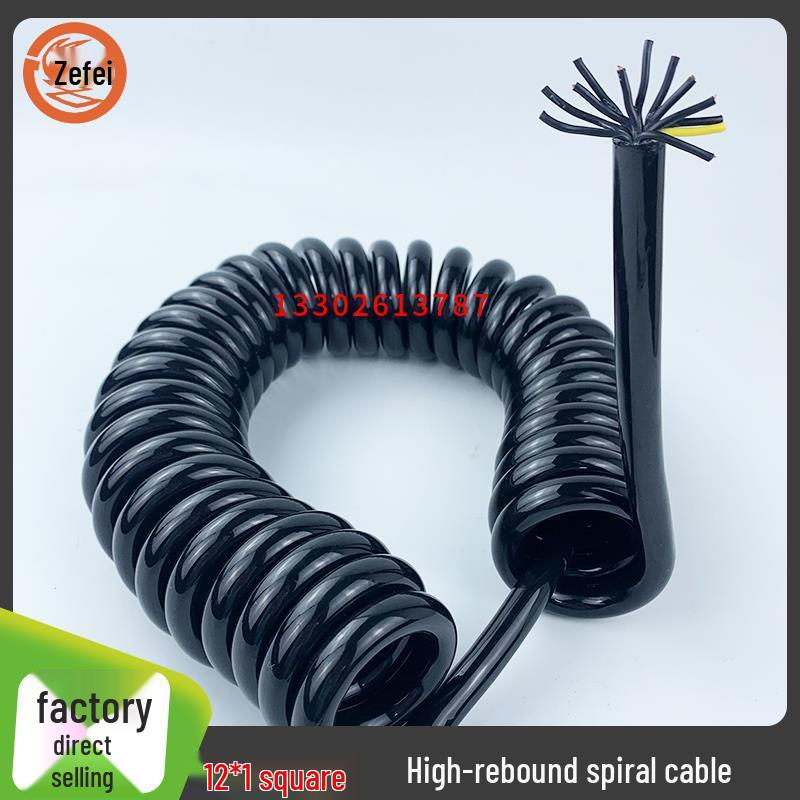 12-core 1 sq mm PU-coated pure copper spiral cable for industrial equipment encoder.