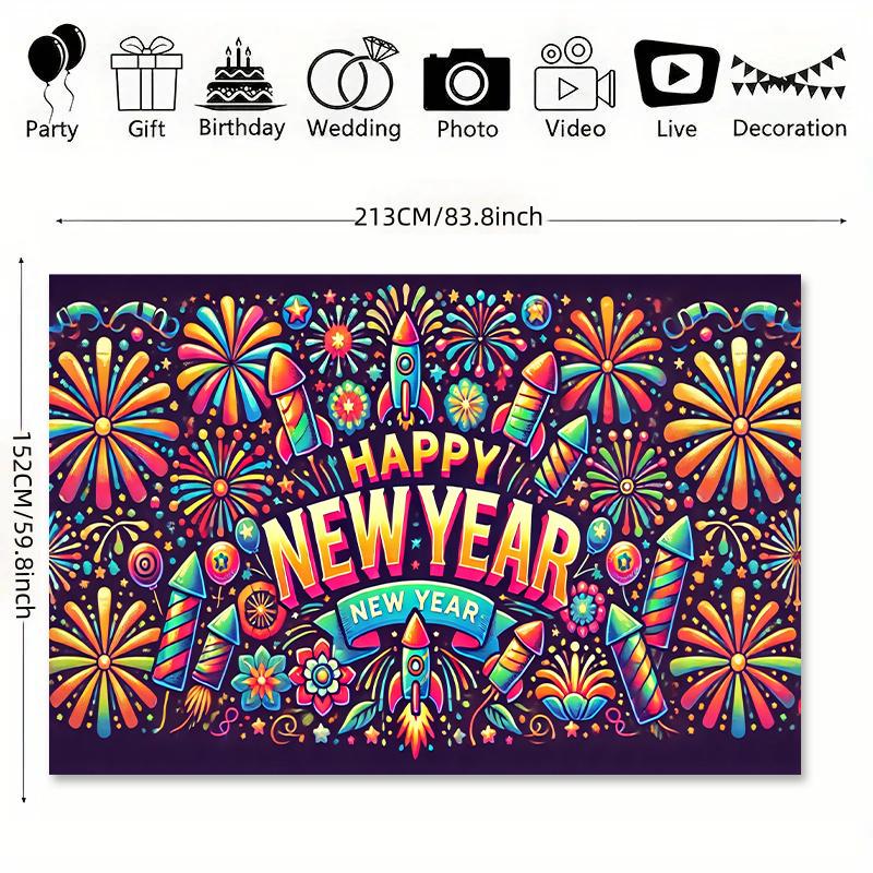 1 piece, Happy New Year fireworks background cloth, durable, suitable for wedding photo props, bedroom, living room