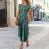 Women's Casual Dresses - Elegant Sleeveless Floral Print A Line Dress Women Party Casual Long Dress with Pocket Round Neck