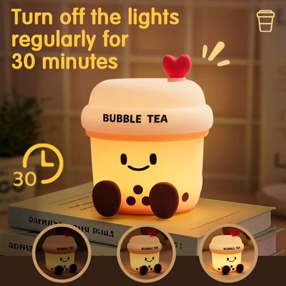 Led Light Milk Tea Cup Night Light Silicone Material Cartoon Table Lamp  Bedroom Decor
