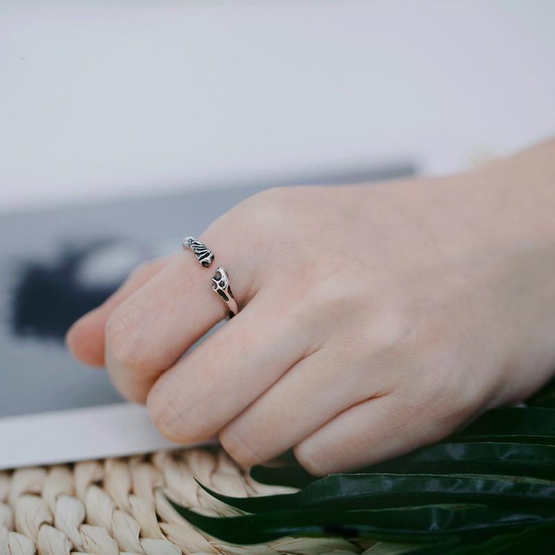 Adjustable Open Ring Couples In Rib Bone Design Vintage Plated Geometric Jewelry Unisex Student Gift
