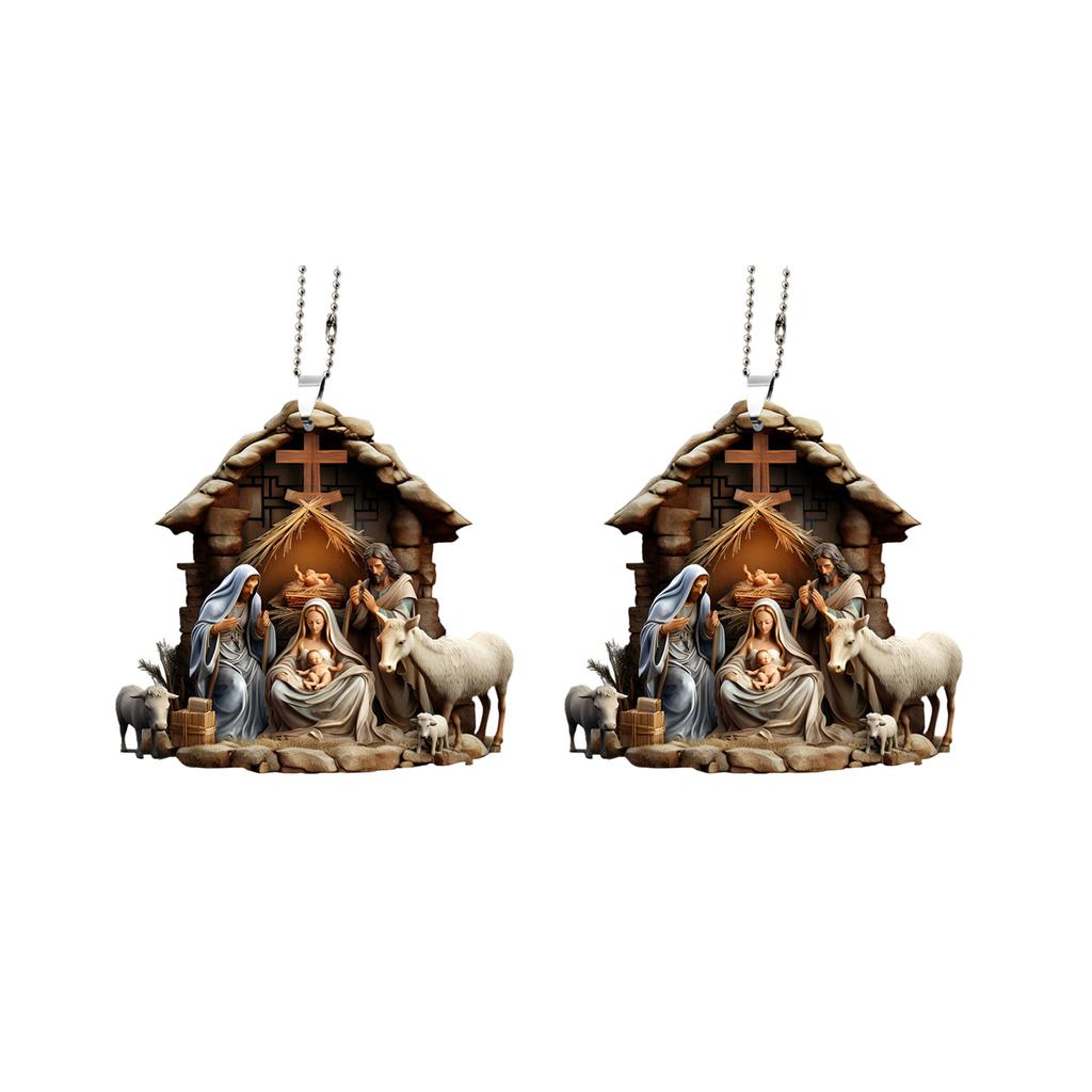 Set Of 2 Nativity Scene Pendant Acrylic Hanging Ornamentation 0.4cm Thickness For Living Room Bedroom Decoration