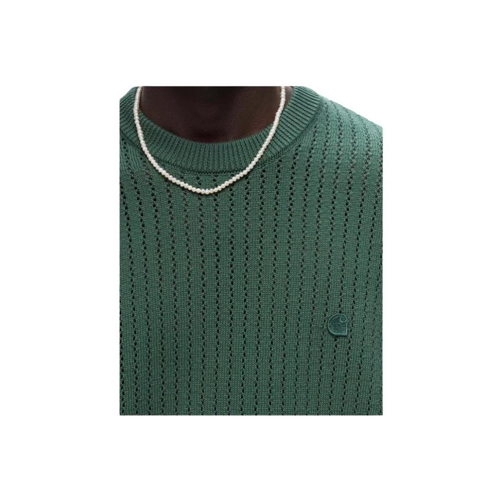 Carhartt WIP Свитер Calen с вышитым логотипом, круглый вырез, длинный рукав, пуловер, вязаный, унисекс, цвет Утиный-зеленый I033714-29N-XX