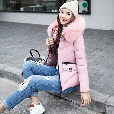 Женская зимняя повседневная короткая хлопковая куртка с большим меховым воротником и забавным лицом