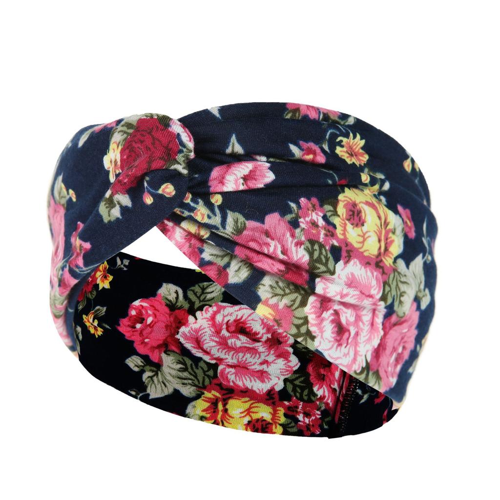 DX~~~ New Wide Brimmed Crossover Headband Lady's Bohemian Print Knitted Headband Sweat-wicking Bandana Sports Yoga Headband