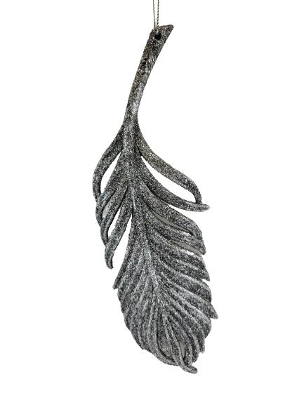 Silver Glitter Feather Pendant