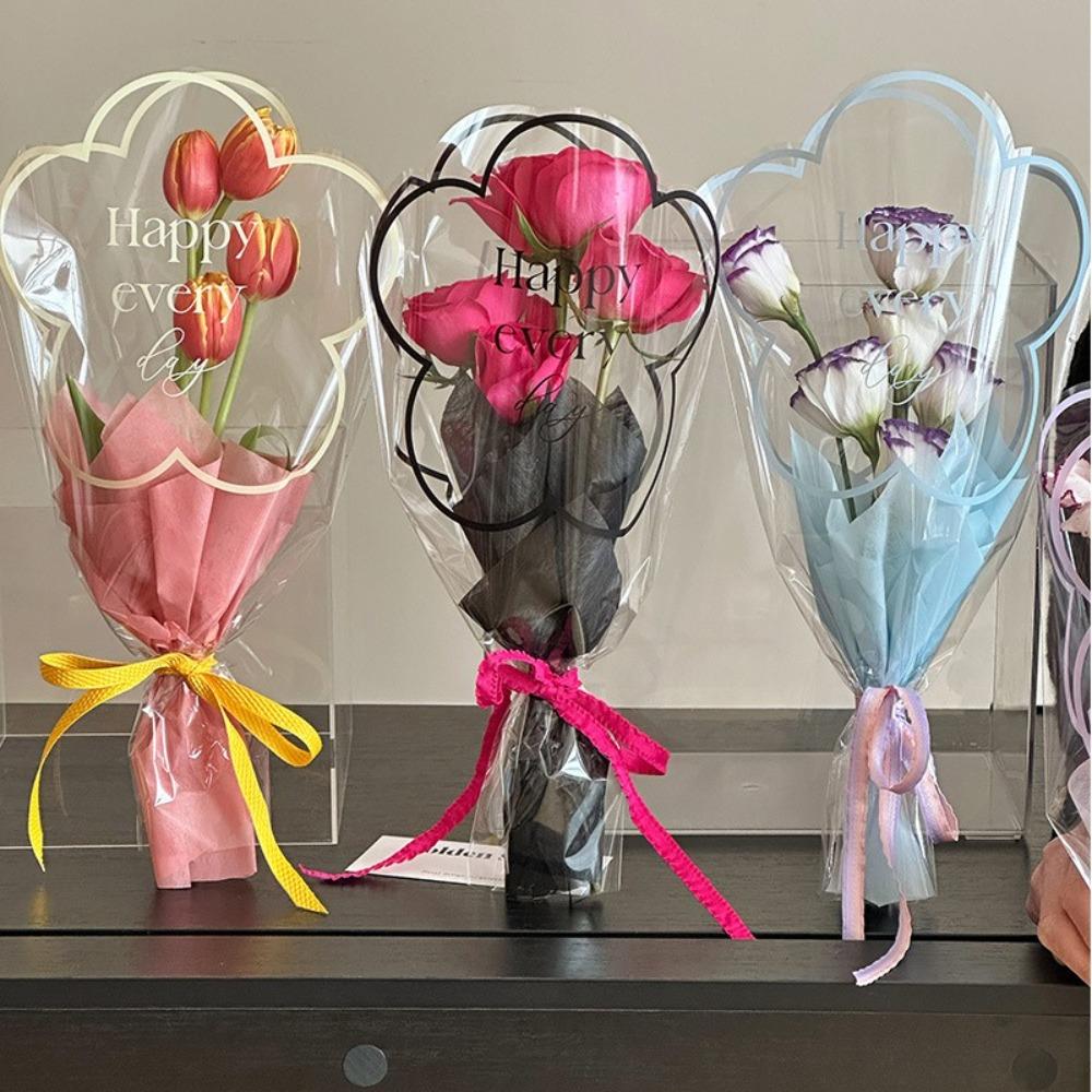 50 шт. Целлофановая упаковка для цветов, пластиковые пакеты в форме цветка, пакет для упаковки букетов