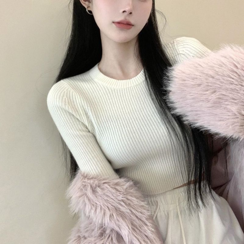 Женский базовый свитер повседневный круглый вырез женский вязаный свитер тонкий однотонный короткий топ женская одежда