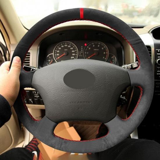 Suede Red-strip Steering Wheel Cover For Toyota Sequoia 2003 2004 2005 2006 2007
