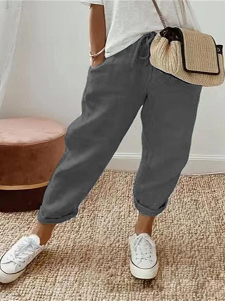 2024 Spring Cotton Linen Women's Pants Black High Wasit Pencil Pants Female Spring Fashion Trendy Loose Casual Ladies Bottoms