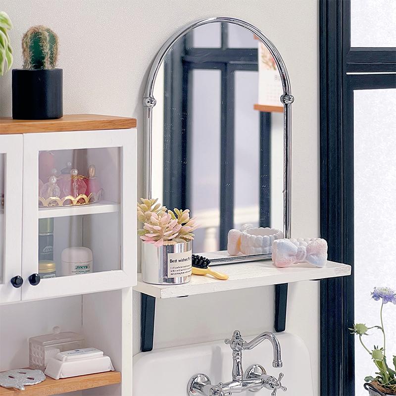 1:6 Dollhouse Miniature Kitchen Sink Lavatory Washbasin Water Faucet Bathroom Mirror Wash Sink Pot Model Diy Furniture Toy Decor