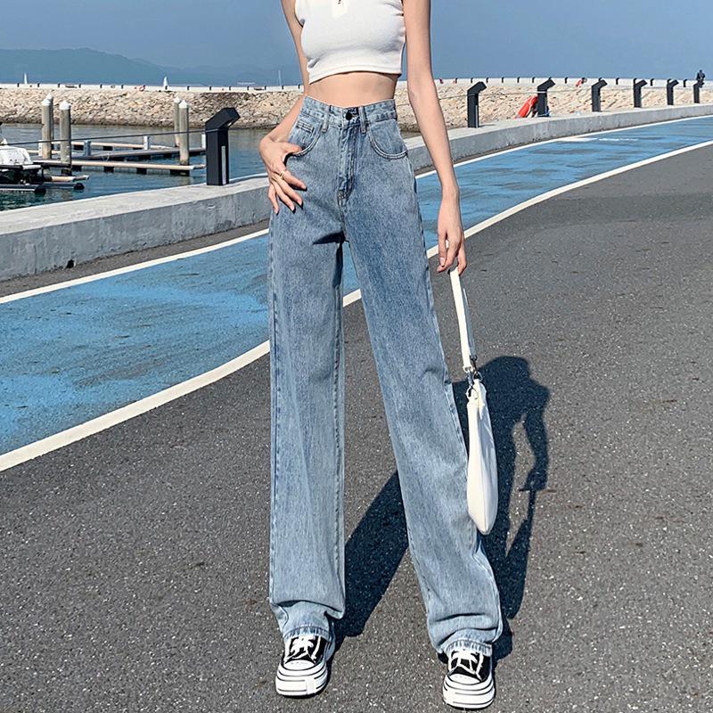 High-Waist White Pear-Shaped Wide-Leg Jeans for Women - Perfect for Spring, Summer, and Autumn