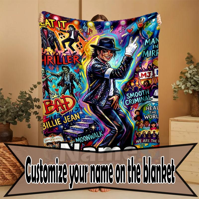 Custom Name Personalized Michael Jackson Print Blanket, Home Decor, Bedroom, Sofa, Camping, Couch, Gifts for Birthday Christmas