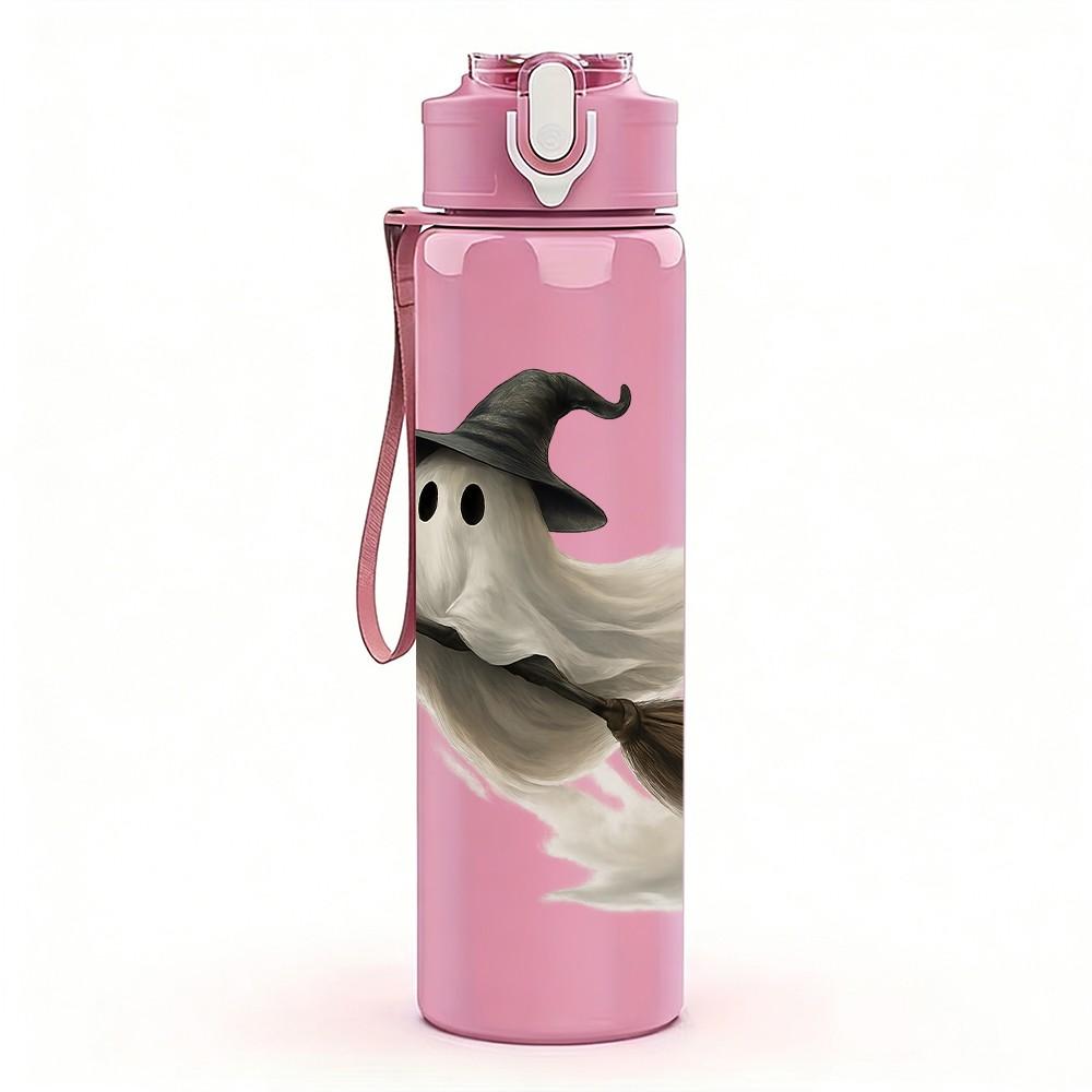 1PC Flying Witch Broom Halloween Pattern 750ml Color Plastic Sports Water Bottle Leakproof Flip Straw Lid Suitable for Sports Office Home Use