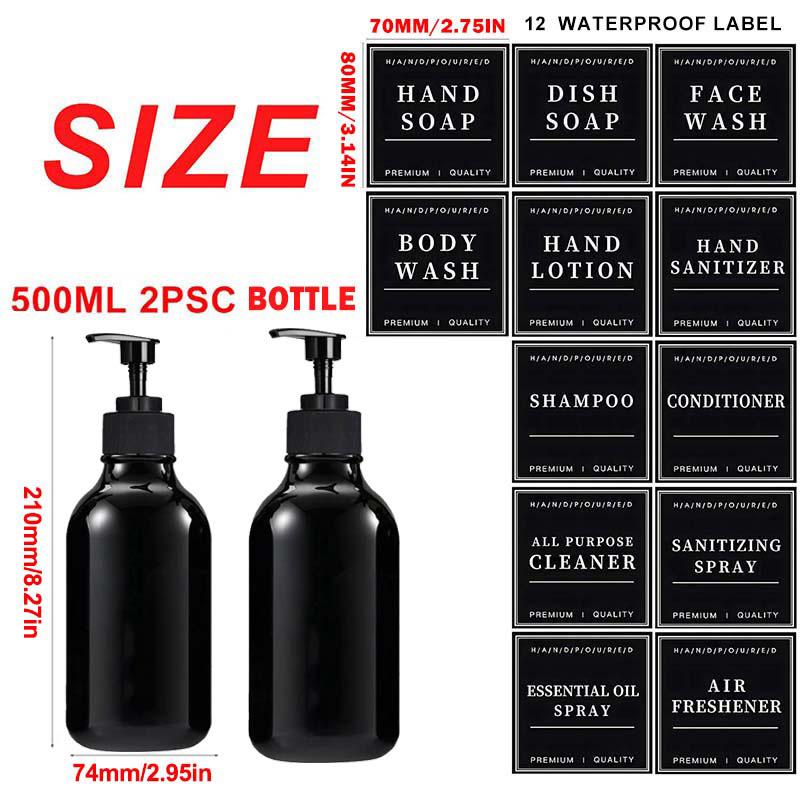 500 мл 2 упаковки дозатора мыла для кухонной раковины с насосом Бутылка для мыла для рук в ванной с водонепроницаемой этикеткой Контейнер для лосьона для ванной комнаты Диспенсер