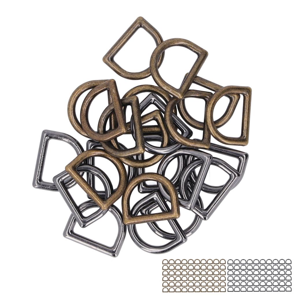 120 шт. металлических D-образных колец с прочной несущей способностью, бесшовный интерфейс, цинковый сплав, бронза, серебро, черная D-образная пряжка