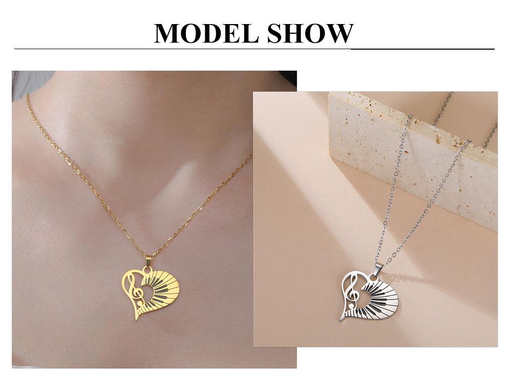Cazador Trendy Music Note Heart Pendant Necklace for Women Piano Keyboard Chain Stainless Steel Jewelry Music Lovers Gifts
