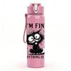 1PC I'm Fine Black Cat Letter 750ml Color Plastic Sports Water Bottle Leakproof Flip Straw Lid Suitable for Sports Office Home Use