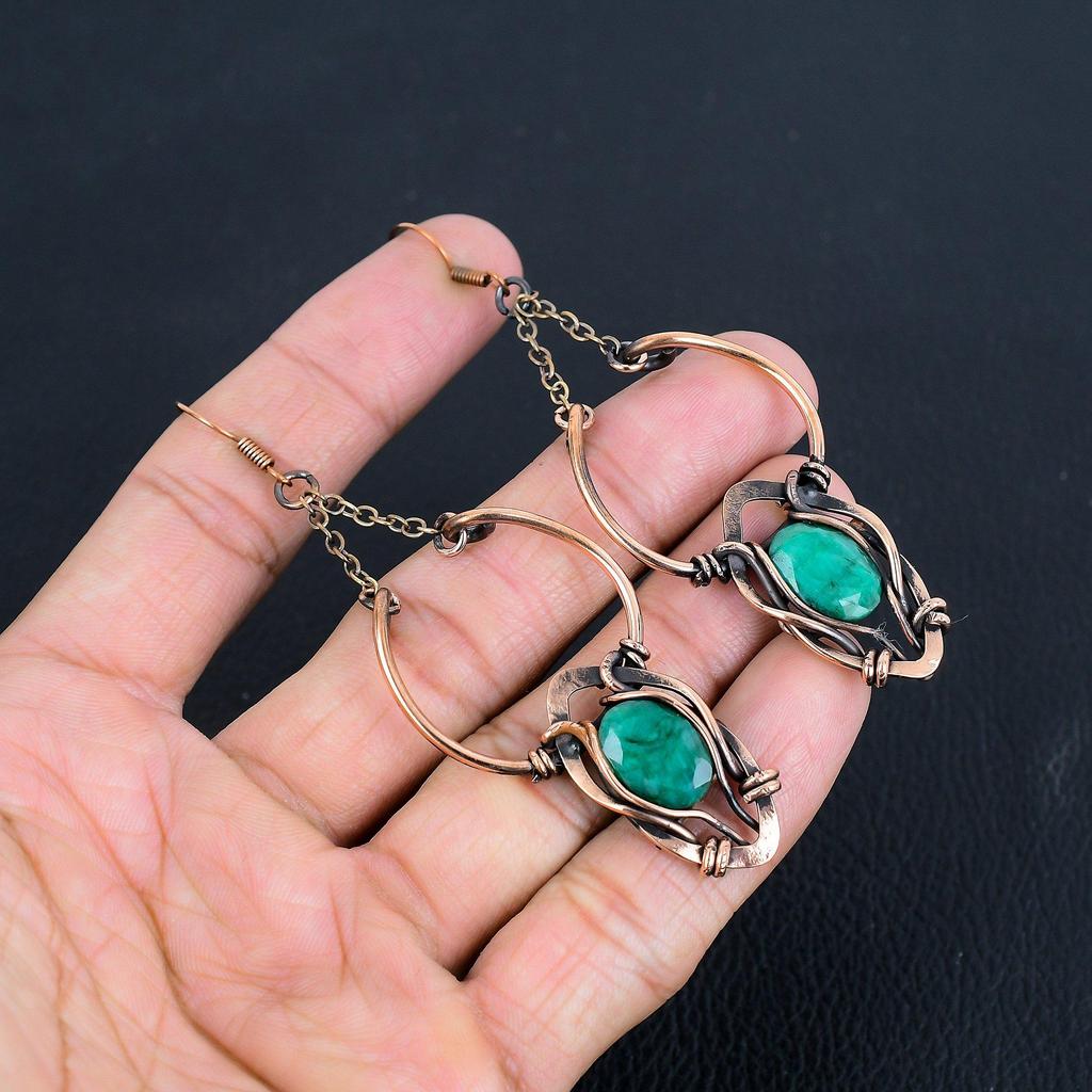 Серьги из медной проволоки 999 пробы с изумрудом, Ювелирные изделия с драгоценными камнями ручной работы, Подарки для жены, Совершенно новые серьги