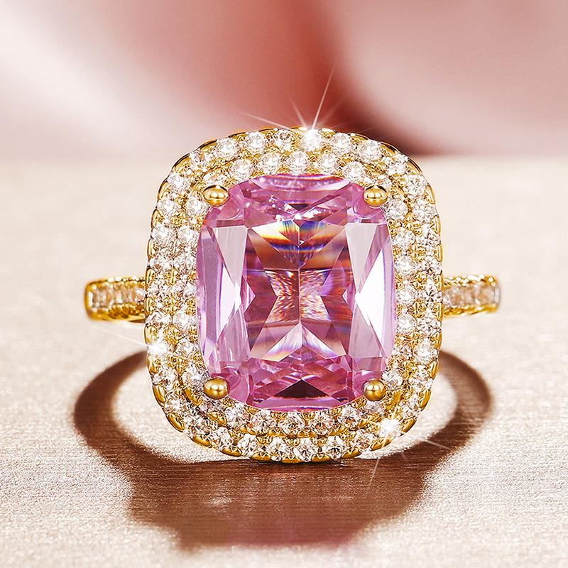 Gorgeous Pink CZ Women's Rings Brilliant Engagement Wedding Accessories Valentines Love Gift New Trendy Jewelry Wholesale